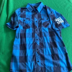 🧜‍♀️ Luke's 32 Bridge Blue Plaid Short Sleeve Button Up Shirt Small Burnside S